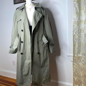 Military green full length trench coat